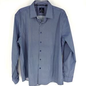 Ben Sherman Blue Patterned Button Up Shirt Slim Fit with Stretch Men's Size XL